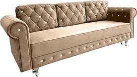Moderni sofa "Meble Ares Felix" - elegantiška sofa su miego funkcija ir lovos dėže - praktiška sofa-lova, išskleidžiama į svetainę - patogi L formos sofa - sidabrinės kojos, aksominė smėlio spalva