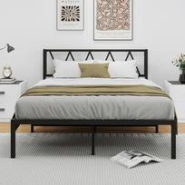 Modernus metalinis lovos rėmas 140 x 200 cm su grotelėmis, dvigulė lova/viengulė lova, svečių lova, jaunimo lova miegamajame, svečių kambaryje, juoda
