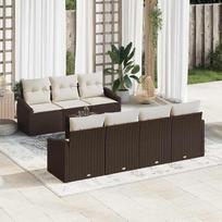 Modulares Garten Sofa Set Poly Rattan 8-teilig braun Creme Lauko sofos komplektas su kilimu ir stalu, 3 sėdimomis dalimis ir 4 porankiais