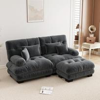Modulinė kampinė sofa, "Cloud" sofa, L formos sofa su kilnojamuoju otomanu, modernios gilių sėdynių sofos, jaukios šenilinės sofos miegamajam ir svetainei