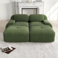 Modulinė dvivietė sofa iš velvetinio audinio, kampinė sofa, sofa be kaulų ir 2 pufai, suspausta sofa, neremontuojama, su neslystančiu pagrindu, laisvai derinama, 208 x 178 x 75 cm (žalia)