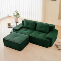 Modulinė sofa, L formos kampinė sofa, sofa lova su išmatomis, svetainės sofa su patogia ir gilia sėdynės atrama, neremontuojama, 32D labai elastingų putų sofa be kaulų (žalia, 2 sėdimos vietos + 1)