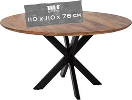 MR. DEKO® "Avola" stalas | Apvalus medinis stalas | Apvalus stalo stalviršis iš mango medienos 110 cm | Kryžiaus formos metalinis rėmas juodas | Stalas 4 žmonėms | Apvalus modernus valgomojo stalas | Apvalus valgomojo stalas | Virtuvė