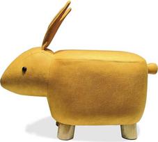 MSM Animal Footstool, prabangus triušio dizainas Footrest Wood Support Mediniai minkšti baldai 4 kojos Batų suoliukas taburetė Geltona 52 x 24 x 28 cm