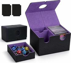 MTG Commander kaladžių dėžutė 200+ kortų, 3-in-1 kortų laikymo dėžutė su dėklu ir 2 skirtukais, PU odos stipri magnetinė prekybos kortų dėžutė Magic Commander TCG CCG, juoda/violetinė