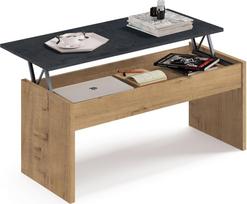 Muebles Pitarch Reguliuojamo aukščio staliukas, svetainės staliukas, valgomojo staliukas, auksinis ąžuolas, 47 x 100 x 50 cm (uždarytas) 58 x 100 x 50 cm (atidarytas), žemas staliukas prie sofos, Oslo modelis