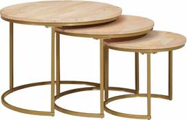 Nesting Couchtisch Set 3er aus Mangoholz & Stahl 60x60x45 cm Modernes Wohnzimmer Side Table klein platzsparend für Living Room