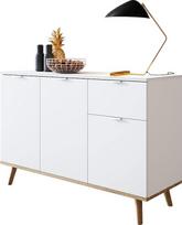Newfurn Elia.six Komoda su stalčiais Skandinaviška komoda su stalčiais Aukštoji lentyna Daugiafunkcinė spinta II 120 x 85 x 40 cm (plotis x aukštis x gylis) II, balta/balta Svetainė Miegamasis Valgomasis
