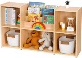 OOOK Montessori knygų spinta ir žaislų organizatorius, 2 aukštų horizontali knygų spinta, žaislų laikymo spinta su 5 skyriais ir knygų lentyna, idealus pasirinkimas vaikų kambariui, žaidimų kambariui