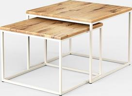 Originalus "BestLoft® Twinsburg" kavos staliukų rinkinys iš 2 dalių, elegantiškas ąžuolinis pramoninis dizainas (laukinis ąžuolas + baltas rėmas)
