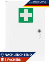 Pakabinama vaistų spintelė + 3 lentynos | 2 raktai | Dydis 39 x 24 x 11 cm | Plieninė vaistinėlė pirmajai pagalbai | Medicinos spintelė | DIN EN ISO 7010, DIN67510