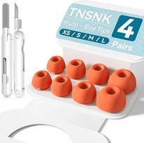 Pakaitiniai ausų kištukai "Airpods" 2/1 kartos ausinėms su valymo rinkiniu ir laikymo dėžute (B7 - XS/S/M/L (oranžinė))