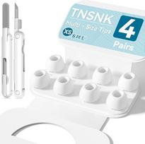 Pakaitiniai ausų kištukai "Airpods" 2/1 kartos ausinėms su valymo rinkiniu ir laikymo dėžute (XS, 4 poros, baltos spalvos)