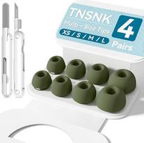 Pakaitiniai ausų kištukai "Airpods" 2/1 kartos ausinėms su valymo rinkiniu ir saugojimo dėžute (B11 - XS/S/M/L (tamsiai alyvuogių spalvos))
