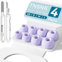 Pakaitiniai ausų kištukai "Airpods" 2/1 kartos ausinėms su valymo rinkiniu ir saugojimo dėžute (B5 - XS/S/M/L (šviesiai violetinė))