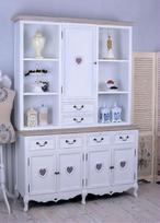 Palazzo hmb156 Bufetinė spintelė "Shabby Chic" Balta virtuvės lentyna "Buffet" 210 x 140 cm Kaimo namų stilius