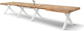 PAZZO DESIGN "Roberta" išskleidžiamas stalas, svetainės stalas, virtuvės stalas, kaimiškas ąžuolas, baltos X formos kryžminės kojos, nuo 180 iki 480 cm, pagamintas Italijoje - id_2407