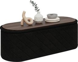 PINPLUS suolas su laikymo vieta, ovalus minkštas suolas, sulankstomas kojūgalis, lovos suolas iš audeklo "Boucle", skirtas miegamajam, svetainei, juodas, 110 x 38 x 38 cm