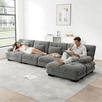 Prabangi modulinė kampinė sofa - padidinto dydžio U formos debesų sofa gyvenamajam kambariui, gili sėdynė, konvertuojama sofa-lova su ottomanu, šenilas