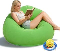 Pripučiamasis pupelių maišas, pripučiamasis kėdės sofa, pripučiama sėdynė, pripučiama sofa-lova, pripučiama poilsio kėdė, nešiojama pripučiama kėdė svetainei, miegamajam (žalia)