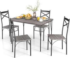 RELAX4LIFE valgomojo stalo komplektas 5 dalių valgomojo kambario stalas su 4 kėdėmis, sėdimųjų vietų komplektas 4 asmenims, sėdimųjų vietų komplektas su metaliniu rėmu, valgomojo kambario komplektas virtuvės valgomajam