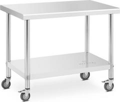 Royal Catering Plieninis centrinis darbo stalas ant ratukų su lentyna 100 x 60 cm