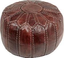 Ruda Tan Maroko Pouffe Pouf Pouf Footrest Footstool Osmanų dangtelis Tikros odos rankų darbo rankomis siuvinėtas