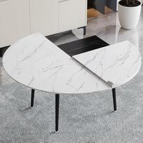 Runde Tischverlängerung aus Massivholz, groß, faltbar, Esstischplatte, 119 cm x 178 cm Durchmesser, weißes Marmor-Design, keine Beine im Lieferumfang enthalten