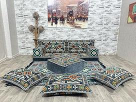 Rytietiška svetainės zona, Sark Kösesi, Arabų sėdynės pagalvėlė, Sofa iš padėklų, Rytietiška sofa, Sėdynės pagalvėlė, Maroko sofa