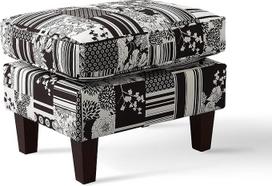 SalesFever® Juodai balta kolonijinio stiliaus taburetė 100 % poliesterio lopas Sunkiasvoris patogus komfortas 64 x 48 x 48 cm