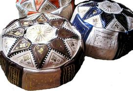 Sąžiningos prekybos marokietiškos odos pufė "Star Pouffe" - pasirinkite iš 10 spalvų (tamsiai mėlyna)