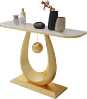 Schmale Konsolentisch Eingangsbereich,Slim Flurtisch mit Steinplatte in Marmor-Optik,Robustes Stahlgestell,Modernes Minimalistisches Design für Flur,Wohnzimmer(Gold1,L 150cm/59in)