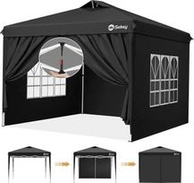 Sekey One-Touch Pop-Up pavėsinė 3 x 3 M Vandeniui atspari tvirta žiemos apsauga su šoniniais skydais, sulankstoma pavėsinė 3 x 3 m su sustiprintais vamzdžiais, vakarėlio palapinė pavėsinė sulankstoma stovyklavimo festivalio vakarėliui, juoda