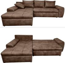Senovinė kampinė sofa su miego funkcija ir lovos dėže W266/D186/H90 cm, "Wave Undersuspension", "Ottoman Left", jauki poilsio sofa su odiniu mikropluošto audiniu, ruda/18014