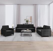 ShGaxin 3201939 3 dalių sofos komplektas, juodas aksomas, poilsio sofa, sofos ir kušetės, relaksacinė sofa, svetainės sofa