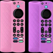 Silikoninis nuotolinio valdymo pulto dangtelis 4K Max/Toshiba/Insignia/Pioneer/Omni (QLED) serijos balso nuotolinio valdymo pultui su dirželiu (2 pakuotės) Švytinti violetinė ir rožinė spalvos