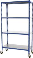 SimonRack Simonclick Heavy Duty lentynas 150 x 90 x 50 cm Metalinės lentynos Rūsio lentynos Lankstymas 75 kg 4 lentynos Mėlyna/cinkuota
