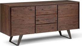 SIMPLIHOME "Lowry Buffet" - 152,4 cm pločio bufetas iš akacijos medžio masyvo, 3 durų, antracito spalvos bufetas, moderni pramoninė valgomojo kambario spintelė su metaliniu pagrindu ir reguliuojamomis lentynomis