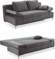 Šiuolaikinė velvetinė funkcinė sofa su svečių lova ir lovos dėže W202/D103/H89 cm, spyruoklinis pagrindas sėdynėje ir atloše, miegamoji sofa su gulimuoju paviršiumi 144 x 198 cm, užvalkalas velvetinis audinys, pilkas antracitas/15204