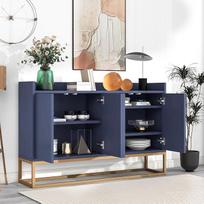 Šiuolaikinis 4 durų šoninės spintos saugojimas akcento spintelė Medinis Credenza Buffet Sideboards su lentyna gyvenamajame kambaryje Valgomasis įėjimas (mėlyna)