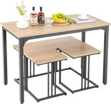 SOARS valgomojo stalas su 2 kėdėmis ir suolu, 4 virtuvės stalų rinkinys 120 x 60 x 75 cm, pramoninis valgomojo stalas su nerūdijančio metalo konstrukcija, stalas su 3 kėdėmis svetainei, valgomajam (natūralus)