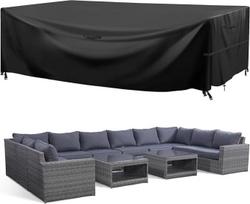 Sodo baldų dangteliai 280x204x106cm Didelis lauko stalo dangtelis 600D Heavy Duty Oxford audinys Vandeniui atsparus vėjo nepraleidžiantis UV spindulių apsauga kėdėms ir stalams Ratano sofa Juoda 280x204x106cm cm