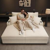 Sofa 2 vietų sofa lova su miego funkcija, sofa lova su USB prievadu ir puodelio laikikliu, sofa lova svetainei ir miegamajam, smėlio spalvos