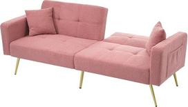 Sofa lova su reguliuojamu kampu, auksinėmis kojelėmis, pagalvėmis ir šoninėmis kišenėmis (rožinė)