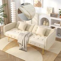 Sofa su miego funkcija, "2-in-1" sofa-lova svetainei, sofos ir kušetės su reguliuojamu atlošu, sulankstoma sofa-lova su pagalvėle, miegamojo sofa-lova, aksomas (smėlio spalvos)