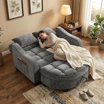 Sofa su miego funkcija, maža sofa-lova, 132 x 129 x 93 cm, "2-in-1" sofa-lova ir laikymo taburetė bei 4 pagalvėlės, skirta nedidelei svetainei, darbo kambariui, miegamajam (tamsiai pilka)