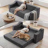 Sofa-lova "2-in-1" be kaulų: sofa 200 cm 3 vietų sulankstoma miegamoji kėdė su porankiais - patogi sofa-lova svetainei ir miegamajam kaip svečių lova, pilka