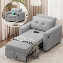 Sofa-lova 190 x 84 cm su USB ir C tipo jungtimi, "3-in-1" sofa-lova, reguliuojamas atlošas, 3 kampai, su šonine kišene, idealiai tinka svetainei, butui, šviesiai pilka | USB ir C tipo jungtis