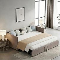 Sofa-lova 90/180 x 200 cm, 3-in-1 ištraukiama lova su skersiniu rėmu, išskleidžiama dienos lova svetainei ir miegamajam, be čiužinio, flanelinė, pilka