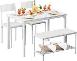 sogesfurniture 4 dalių valgomojo stalo komplektas su 1 suolu ir 2 kėdėmis, medinis virtuvės stalas ir kėdės ribotai erdvei (baltas)